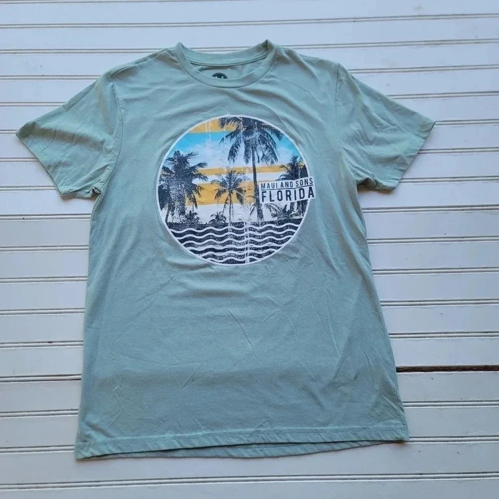 Maui & Sons Florida short sleeve MINT GREEN T-shirt very soft Sz M